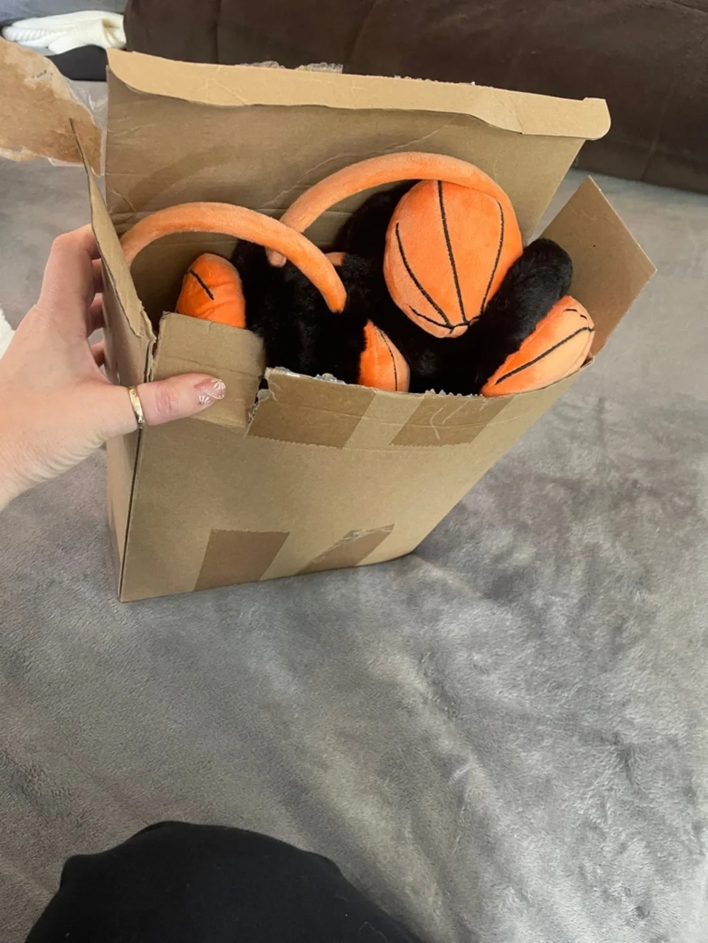 Six Plush Basketball Ear Muffs - Orange & Black super soft nwt